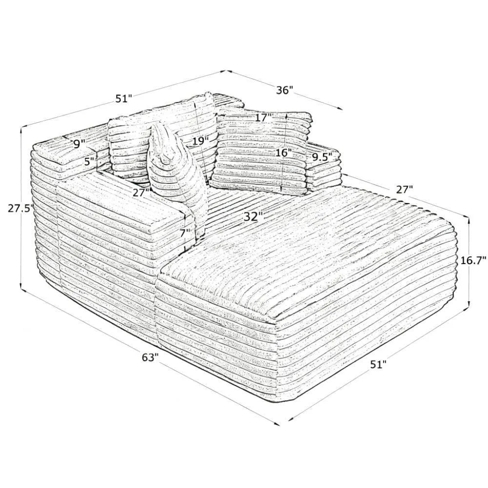 Deep-Seat Cloud Chaise Lounge | Fluffy Foam Fill & Black Corduroy | Compressed for Easy Delivery