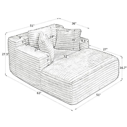 Deep-Seat Cloud Chaise Lounge | Fluffy Foam Fill & Black Corduroy | Compressed for Easy Delivery