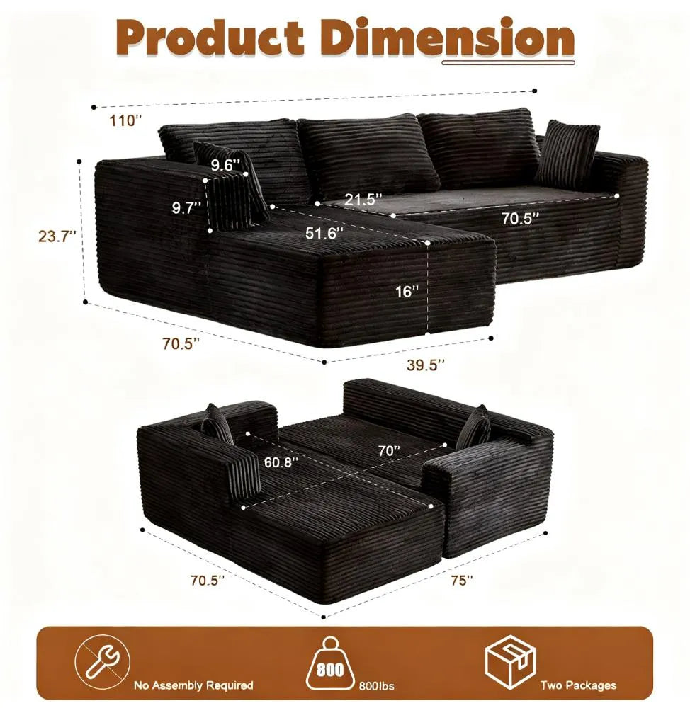 Modular L-Shaped Sofa with Comfortable Chaise