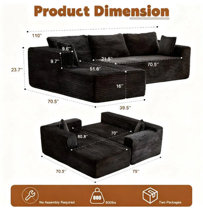 Modular L-Shaped Sofa with Comfortable Chaise